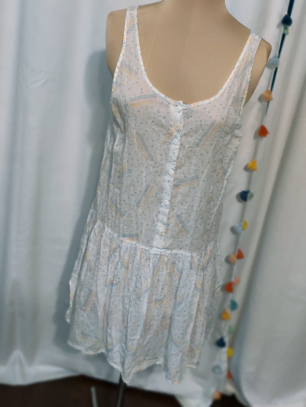 Paper Thin 70s drop waist Mini Dress Confetti Peek a Boo Layering Piece S
